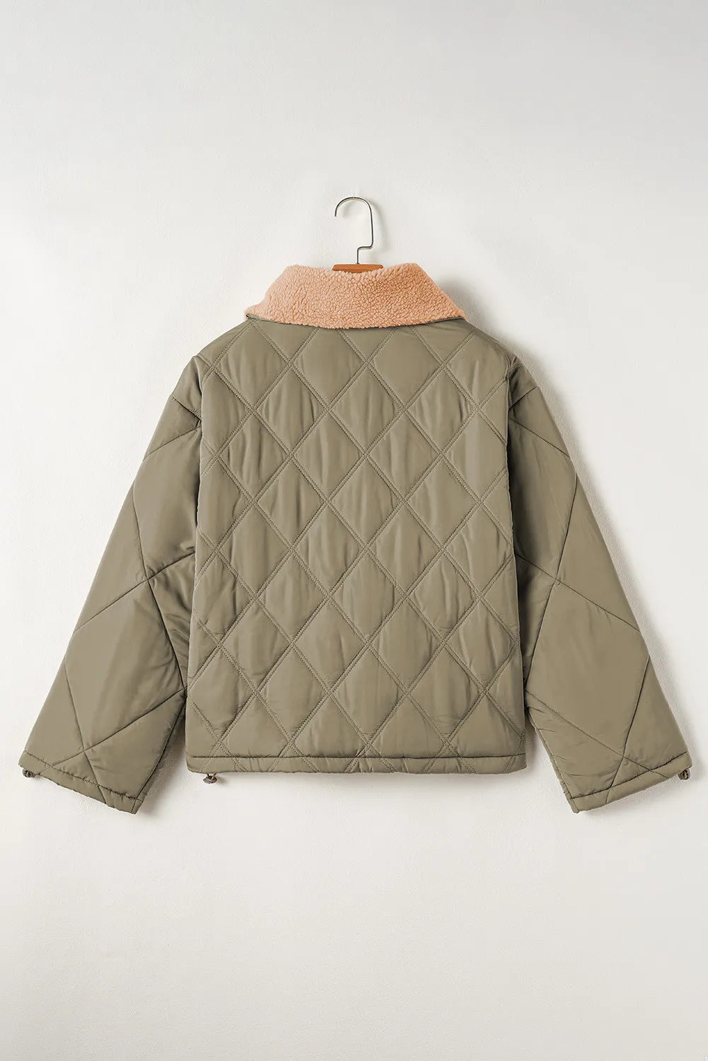 Drawstring Collared Neck Long Sleeve Winter Coat in Sage, view 7