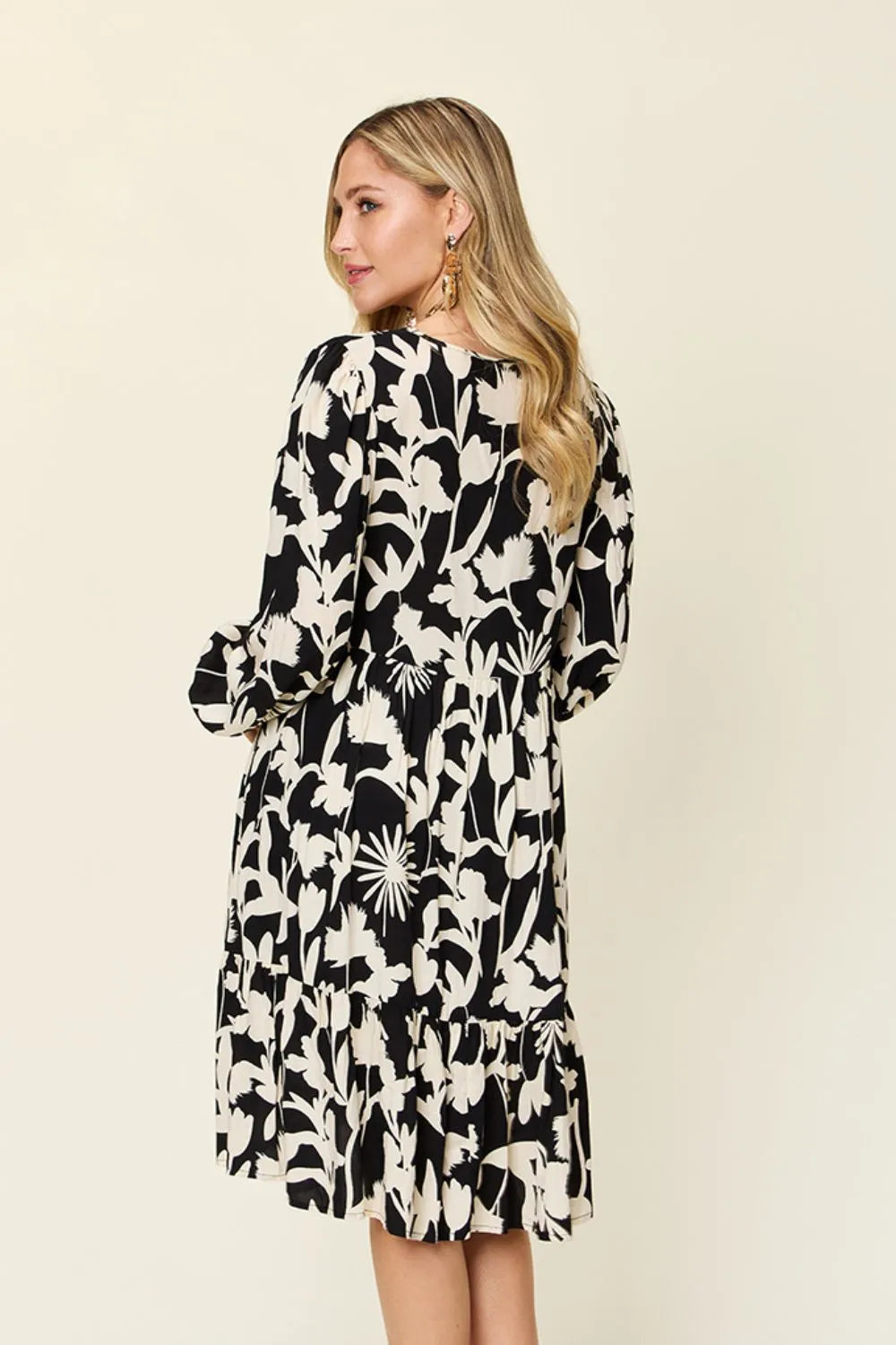 Double Take Full Size Printed Ruffle Hem Dress with Pocket - Lilixa.store