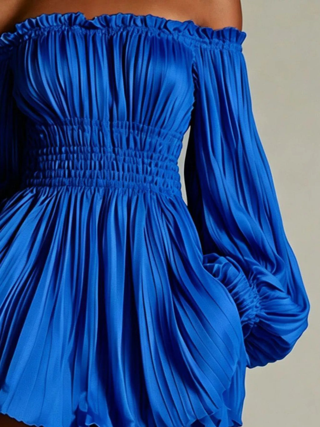 Off-Shoulder Pleated Mini Dress - Lilixa.store