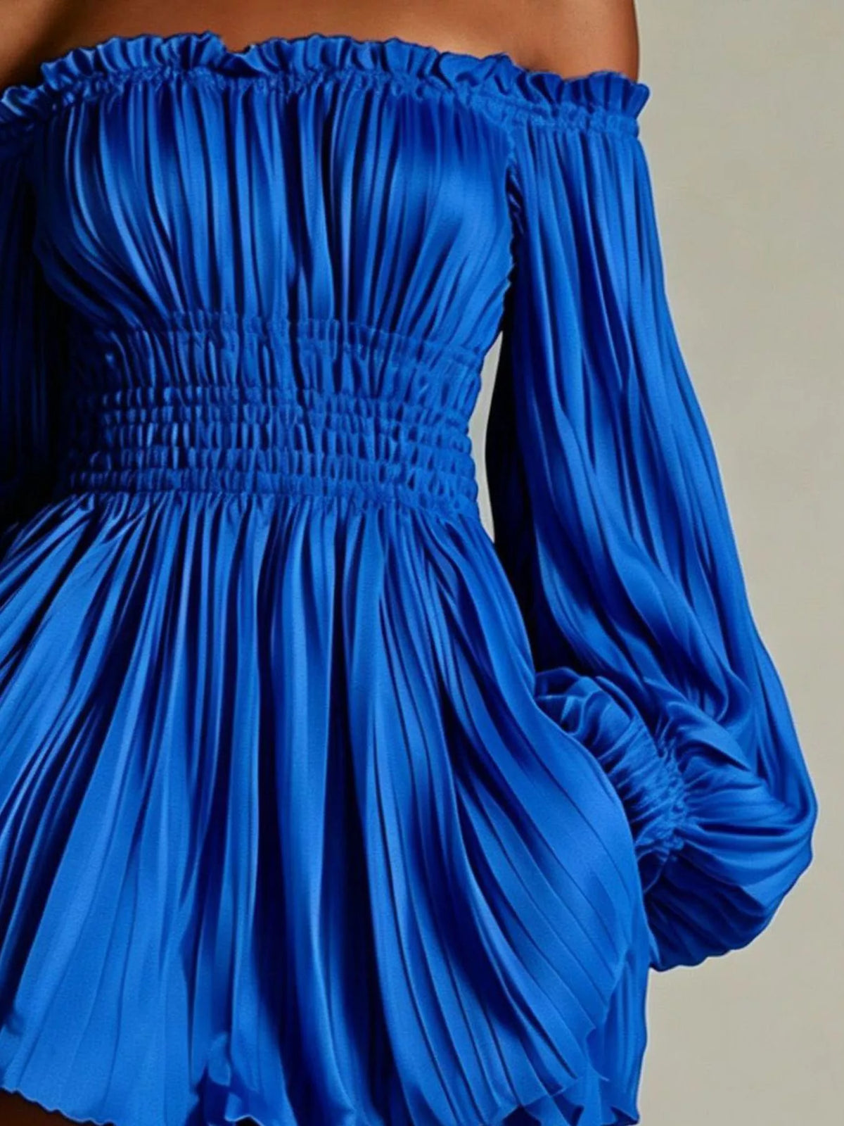 Off-Shoulder Pleated Mini Dress - Lilixa.store
