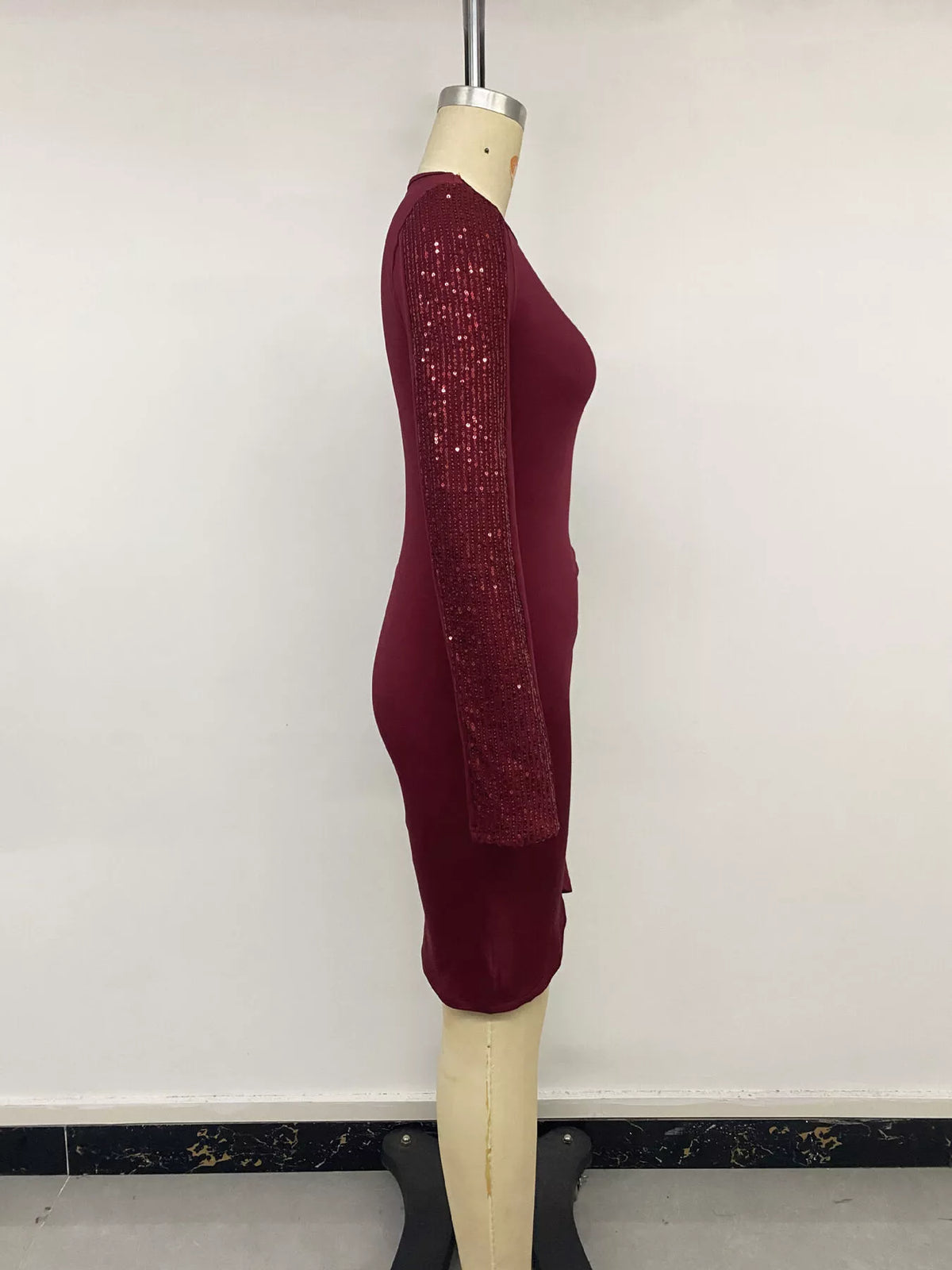 Long-Sleeve Sequin-Trimmed Bodycon Dress - Lilixa.store
