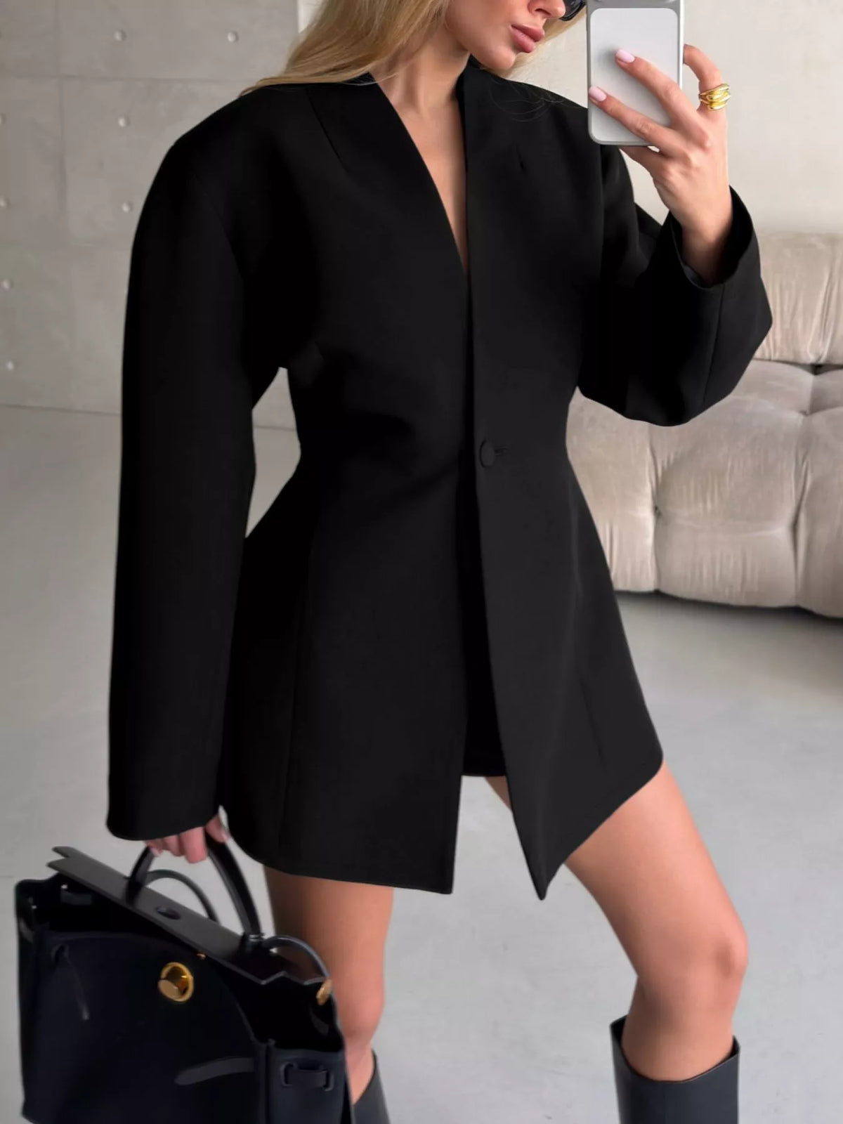 One Button Long Sleeve Blazer - Lilixa.store
