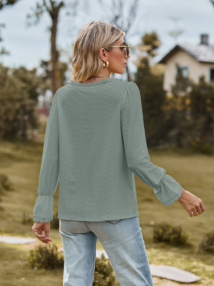 V-Neck Flounce Sleeve Blouse, view 11