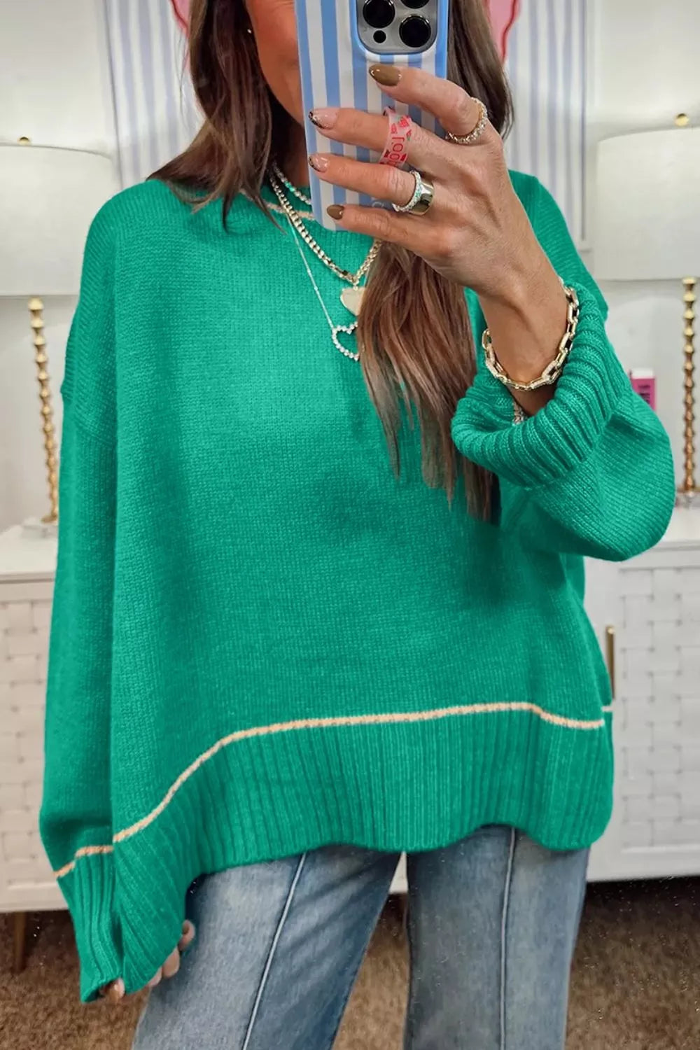 Contrast Detail Drop Shoulder Baggy Sweater