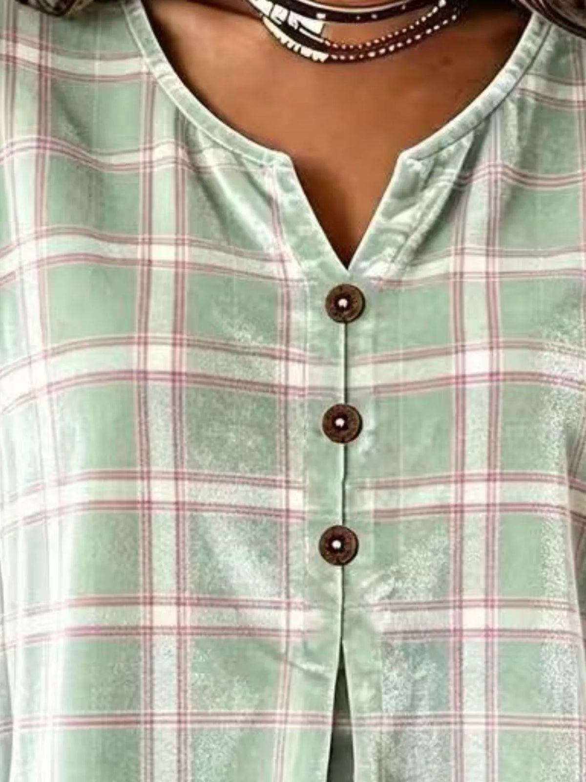 Full Size Plaid Velvet Flounce Sleeve Blouse Plus Size, view 9