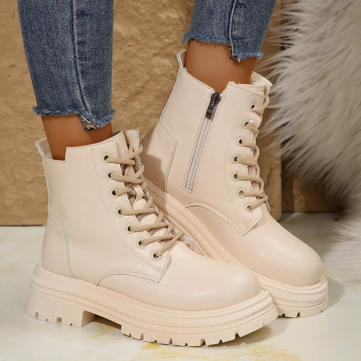 Lace Up Round Toe Platform Boots - Lilixa.store