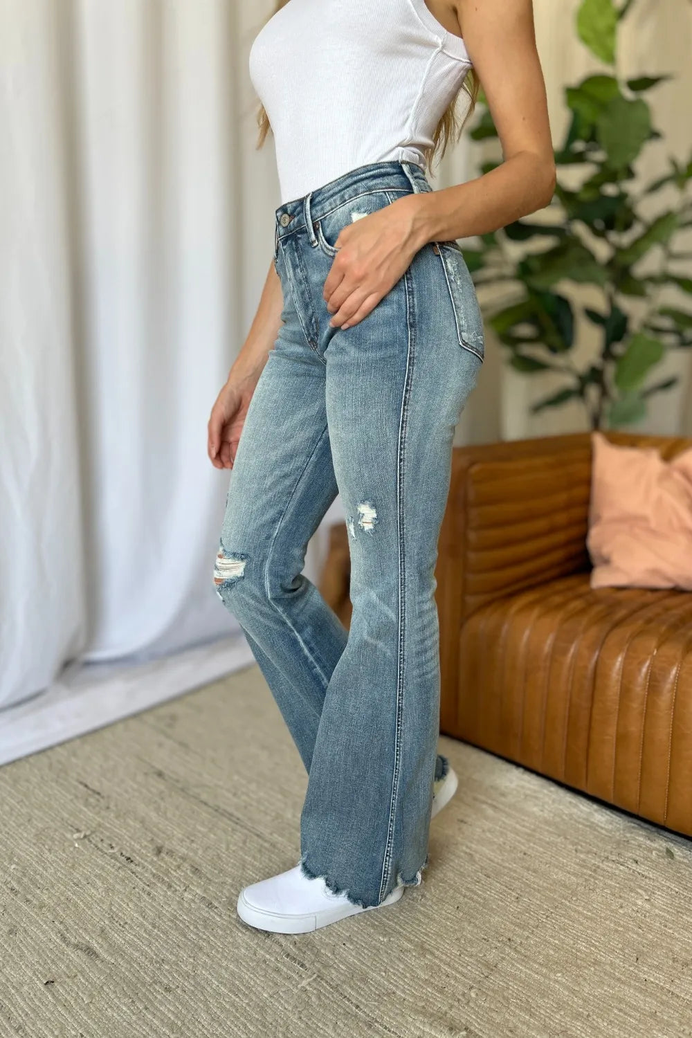 Judy Blue Full Size Medium Rise Tummy Control Destroy Flare - Lilixa.store