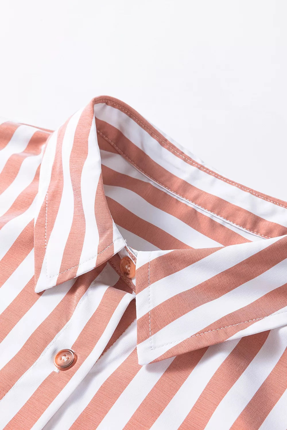 Stripe Collar Button Front Bracelet Sleeve Ruffle Hem Shirt - Lilixa.store