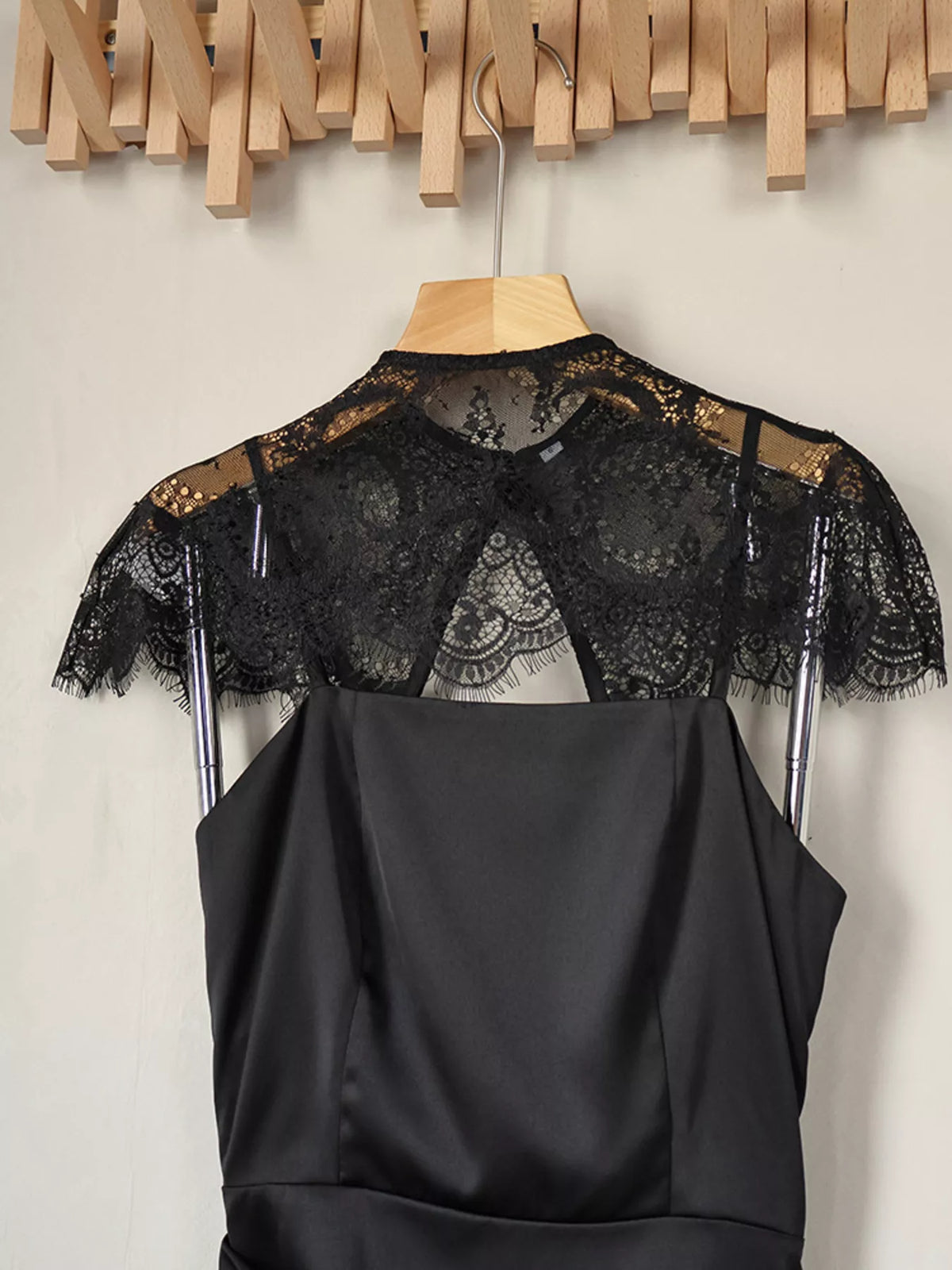 Satin Mini Dress with Lace Detachable Cape - Lilixa.store