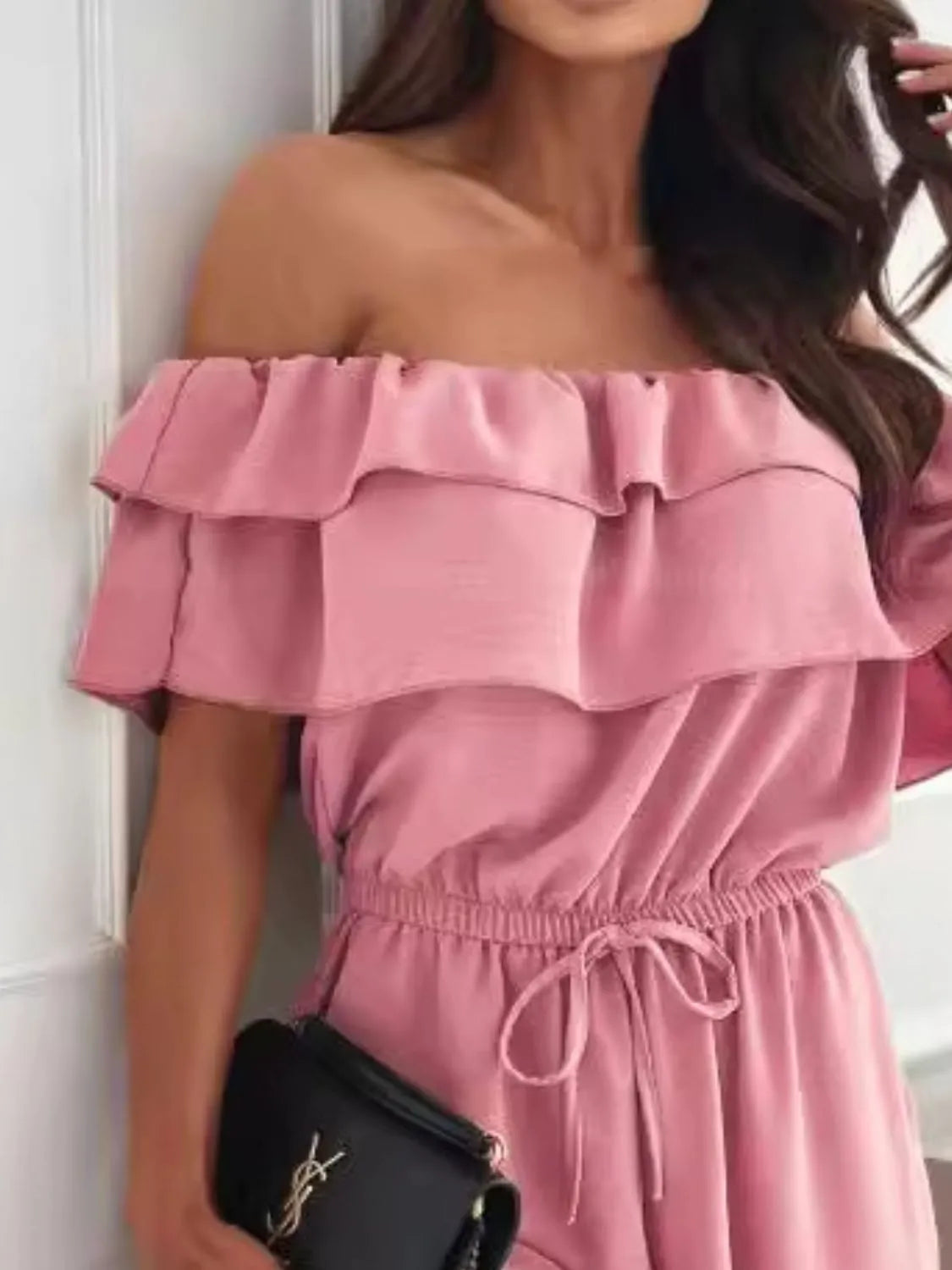 Off-Shoulder Ruffled Wide Leg Jumpsuit - Lilixa.store