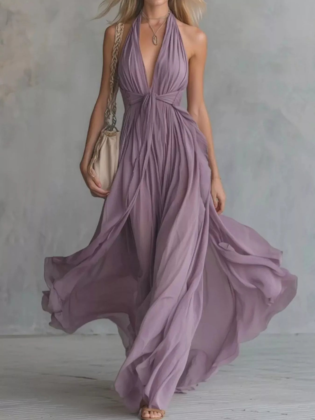Crisscross Back Ruched Maxi Dress