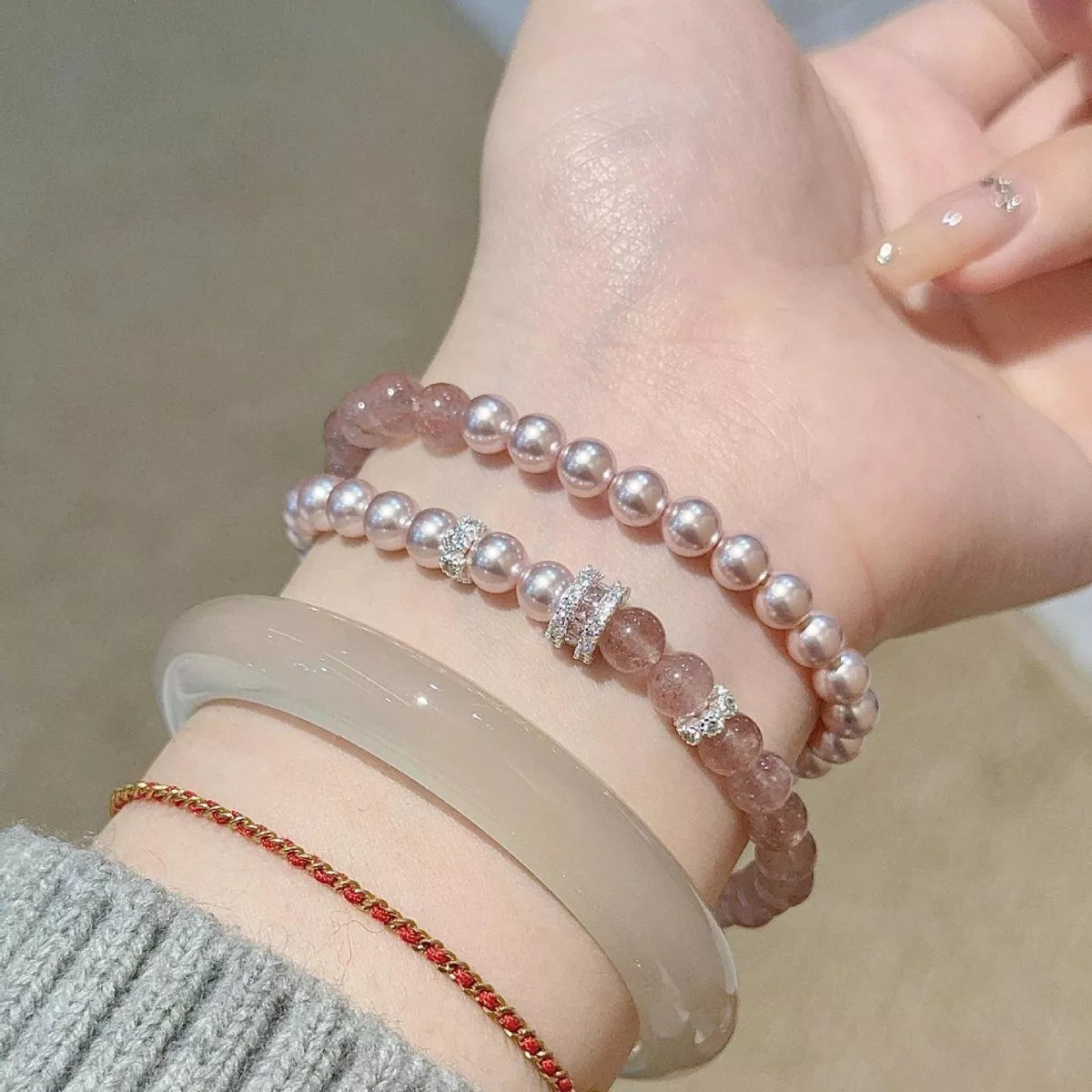 Pearl Beaded Bracelet 2 Piece Set - Lilixa.store