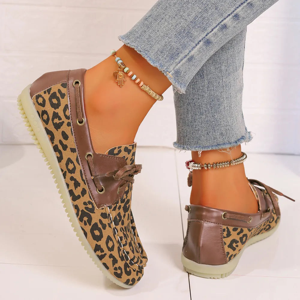 Lace Up Leopard Slip-Ons, view 3