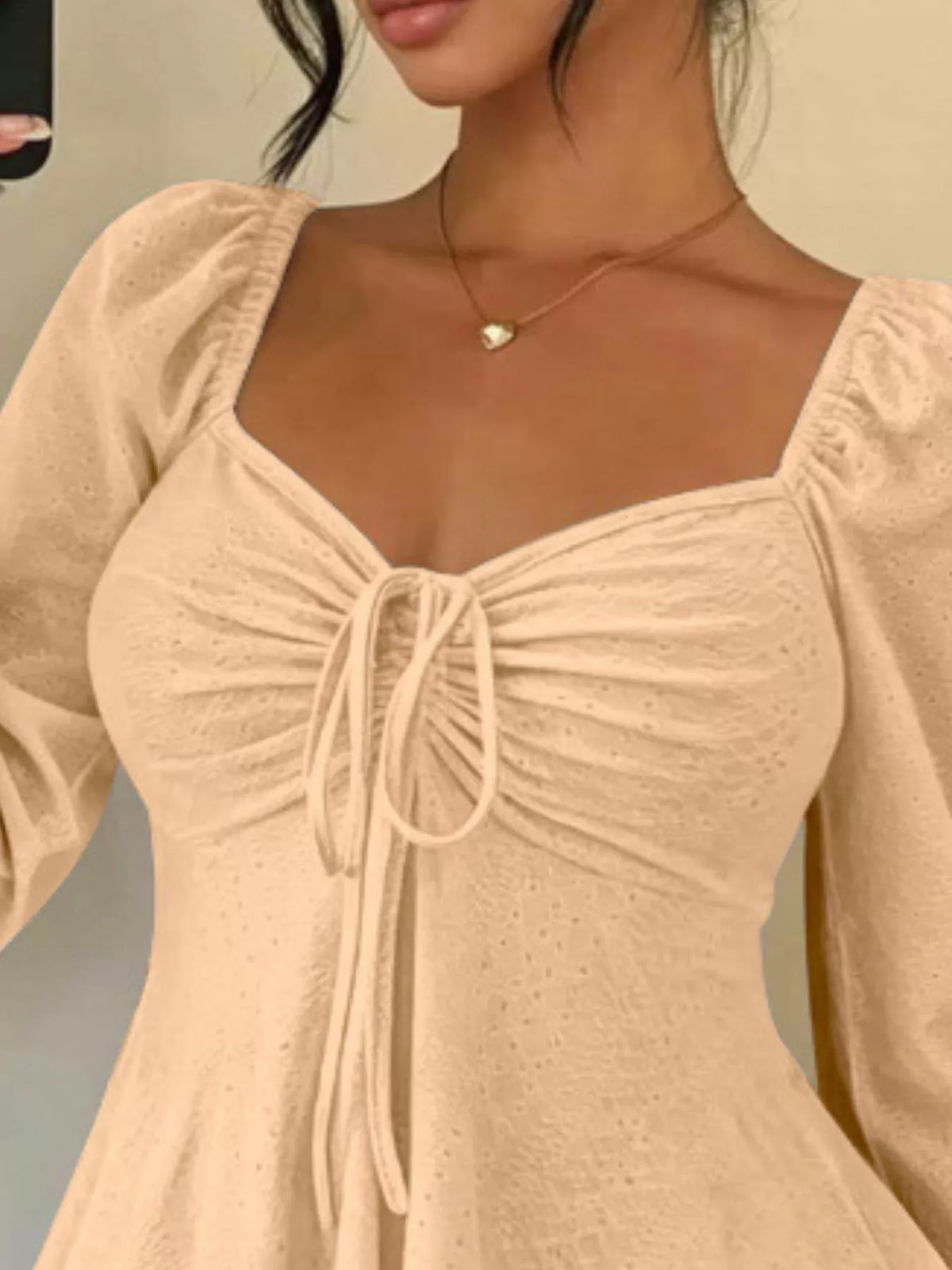 Ruched Sweetheart Neck Long Sleeve Top, view 7