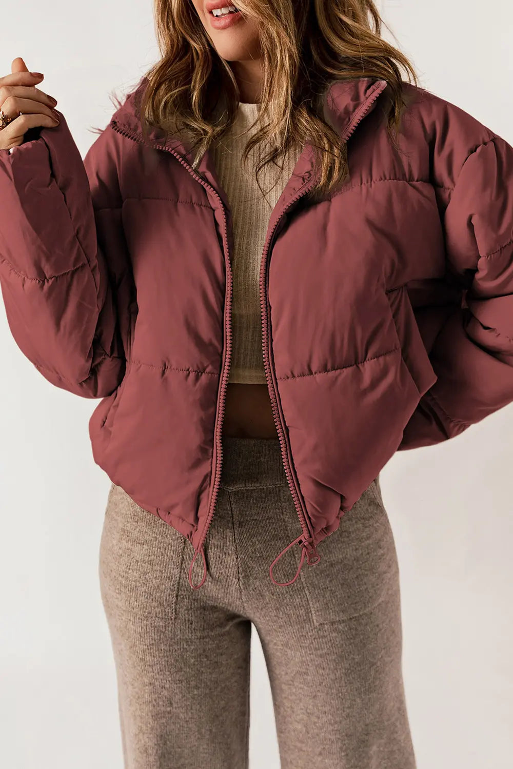 Zip Up Collared Neck Long Sleeve Winter Coat - Lilixa.store