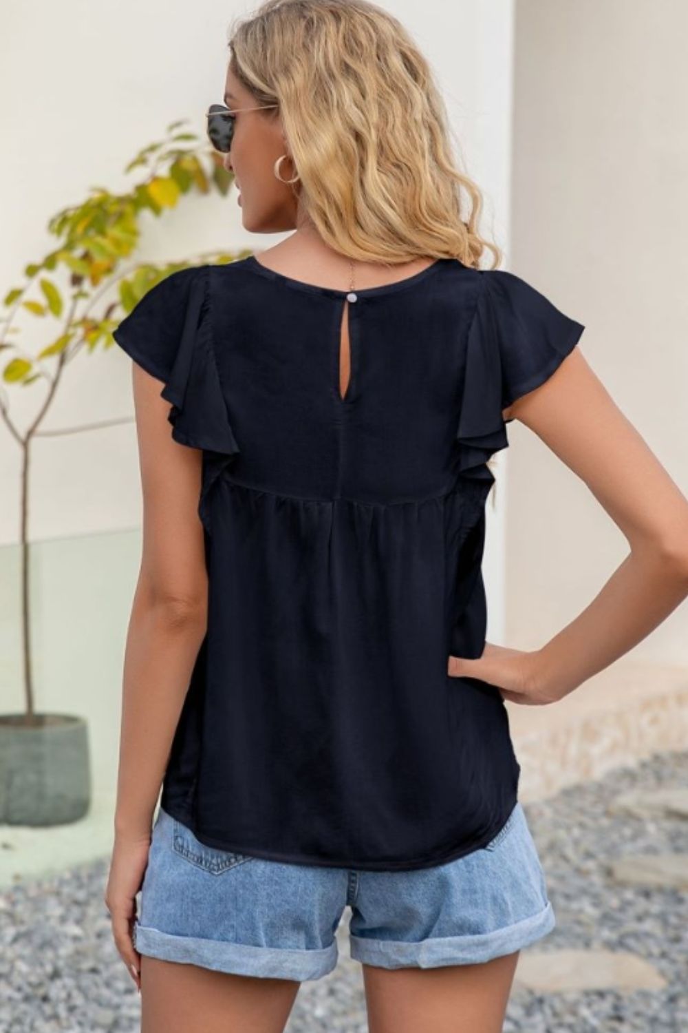 Ivy Lane Contrast Print Butterfly Sleeve Top - Lilixa.store