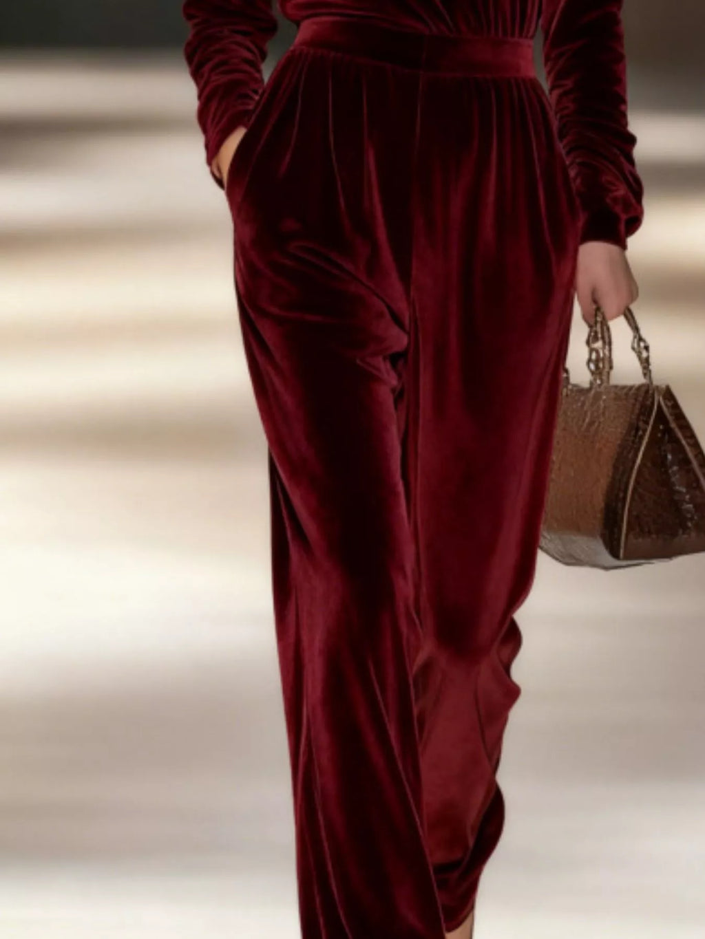 Full Size Velvet Turtleneck Long Sleeve Top and Wide-Leg Pants Set Plus Size - Lilixa.store