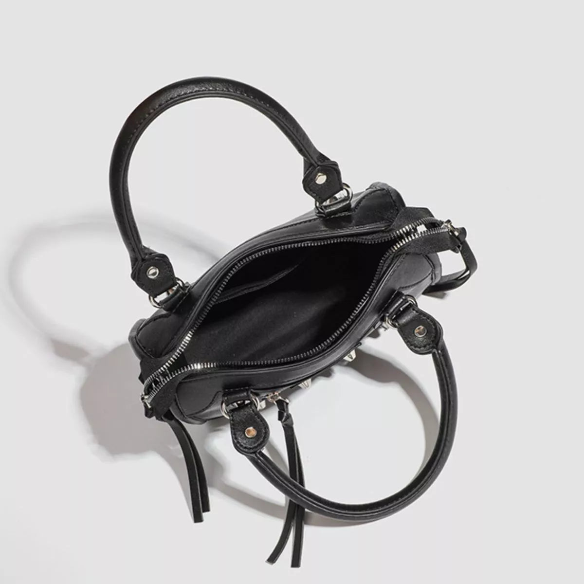 Motorcycle Style Studded Leather Crossbody Bag