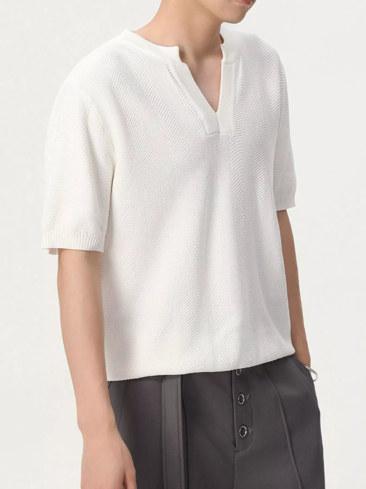 Men's Notched Short Sleeve Knit Top - Lilixa.store