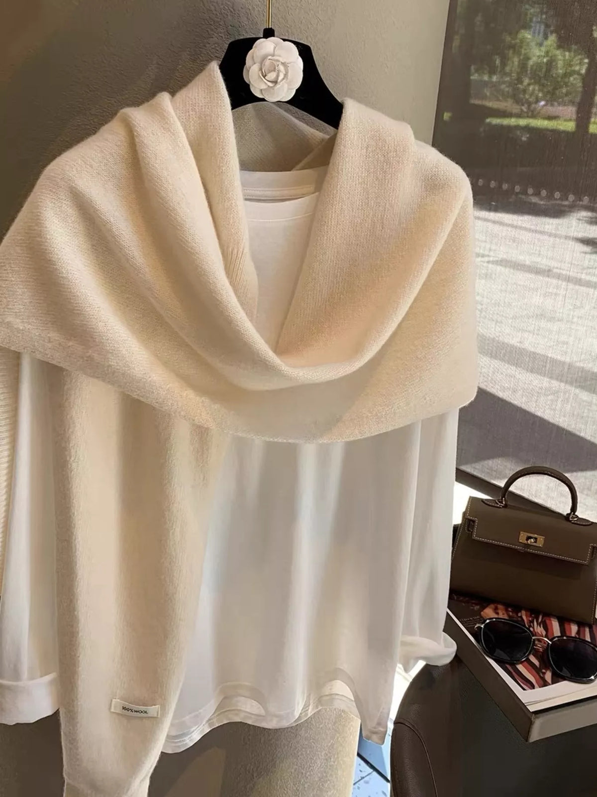 Wool Knitted Asymmetrical Shawl - Lilixa.store