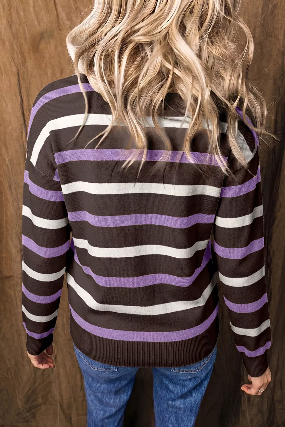 Stripe Embroidered Detail Drop Shoulder Sweater