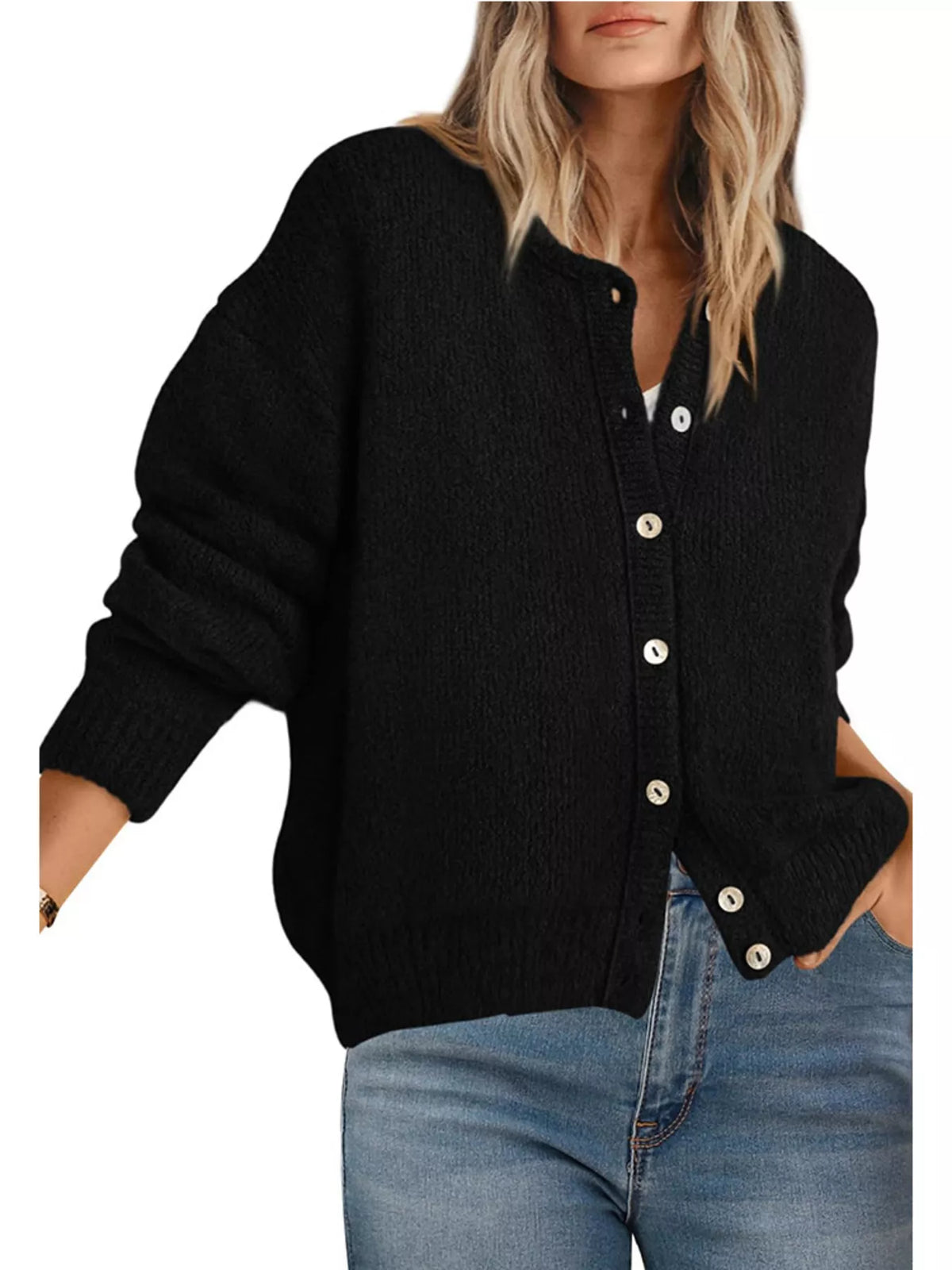 Button-Down Dropped Shoulder Cardigan - Lilixa.store