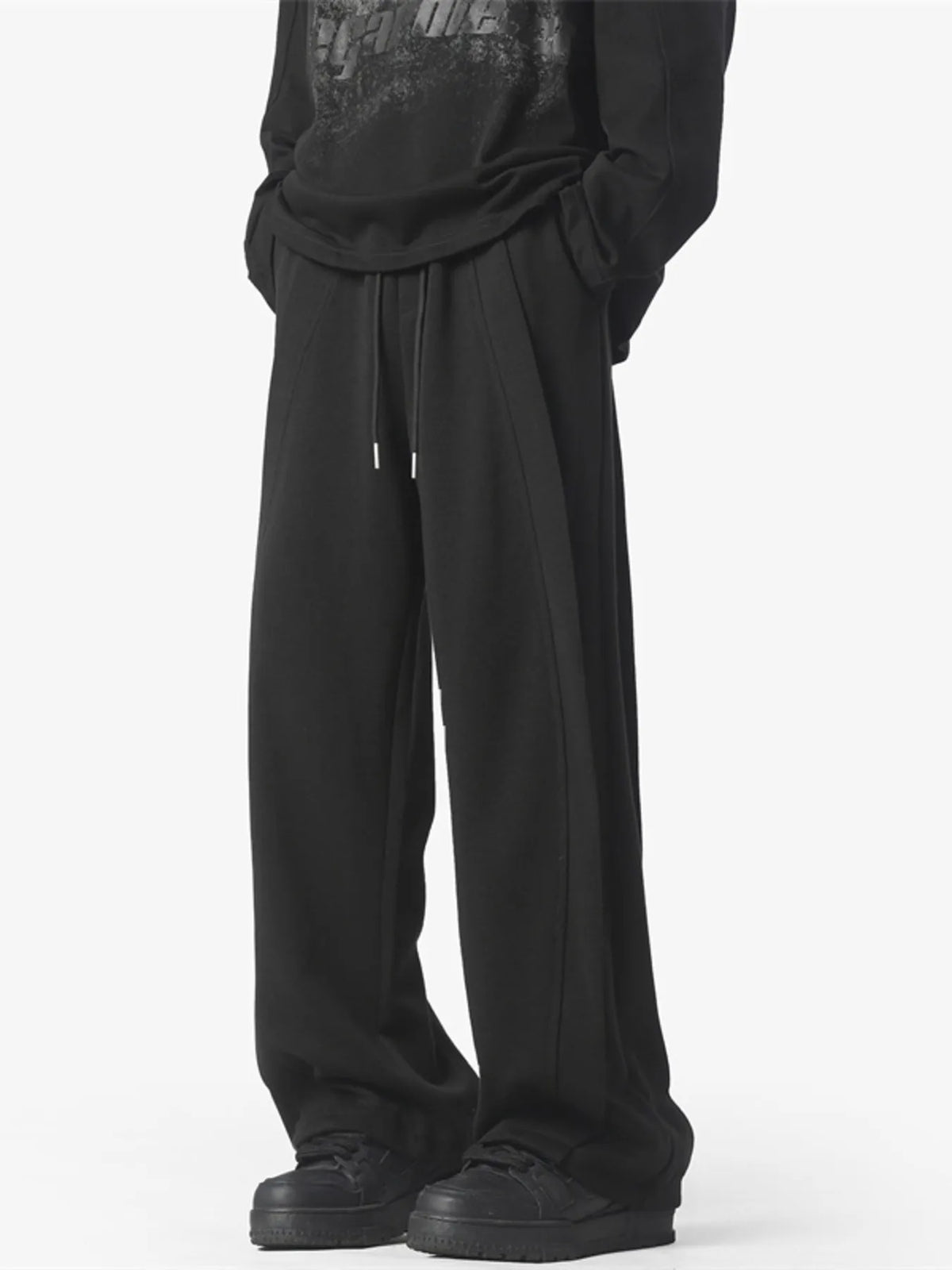 Men's Full Size Drawstring Wide Leg Pants Plus Size in Black