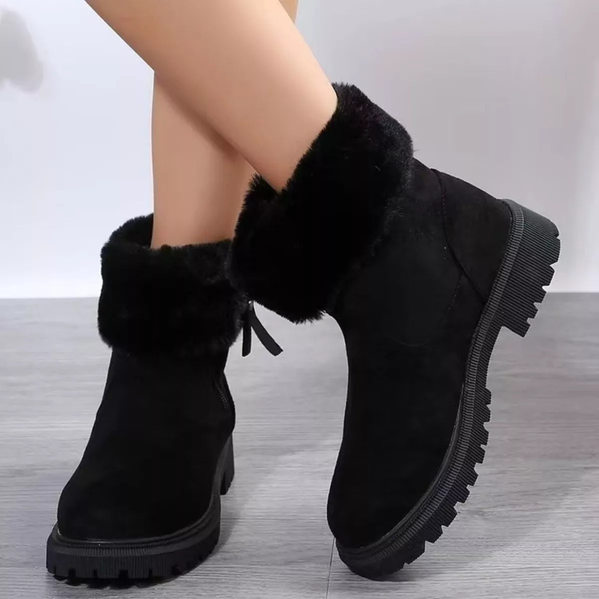 Faux Fur Lined Side-Zip Chunky Platform Ankle Boots - Lilixa.store