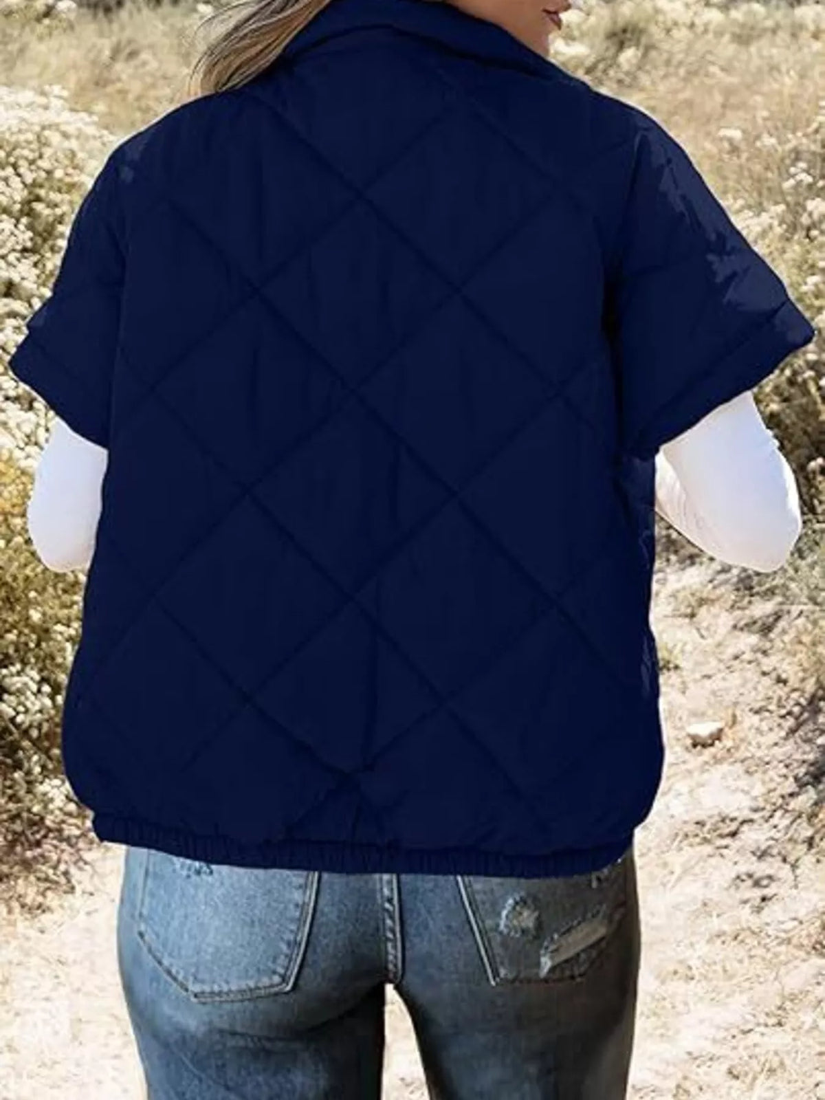 Quilted Zip Up Short Sleeve Winter Coat - Lilixa.store
