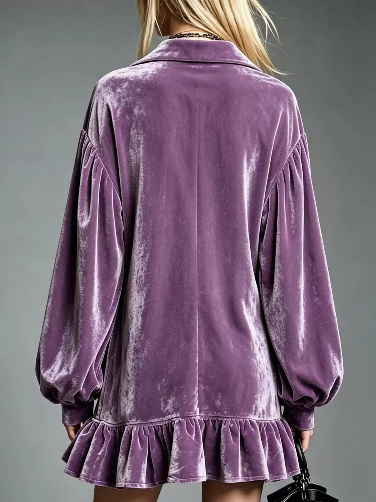 Full Size Velvet Long-Sleeve Ruffle Hem Mini Dress Plus Size