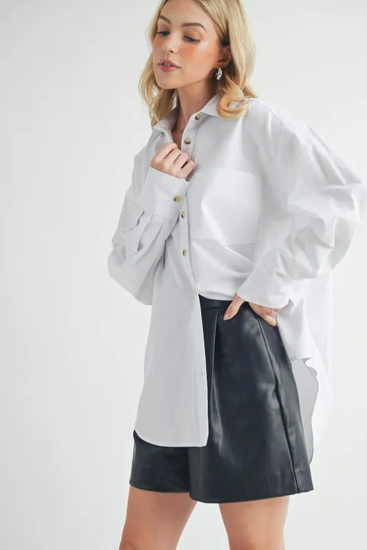 Aemi + Co High-Low Collared Neck Drop Shoulder Shirt - Lilixa.store