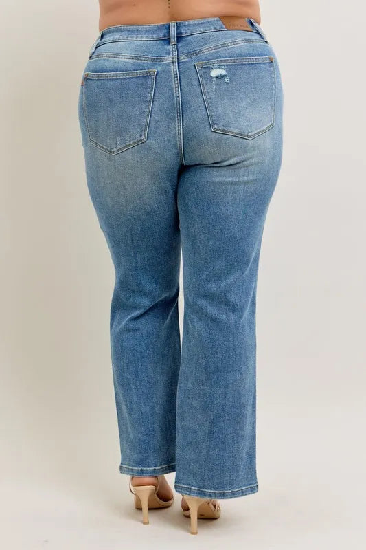 Judy Blue Full Size High Waist Vintage Wash Front Seam & Slit Straight Plus Size - Lilixa.store