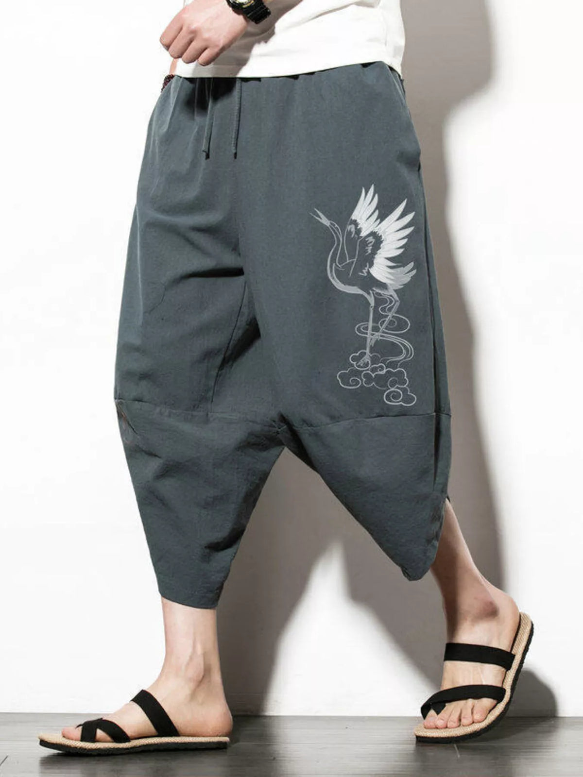 Men's Plus Size Loose Fit Cropped Pants in Gray