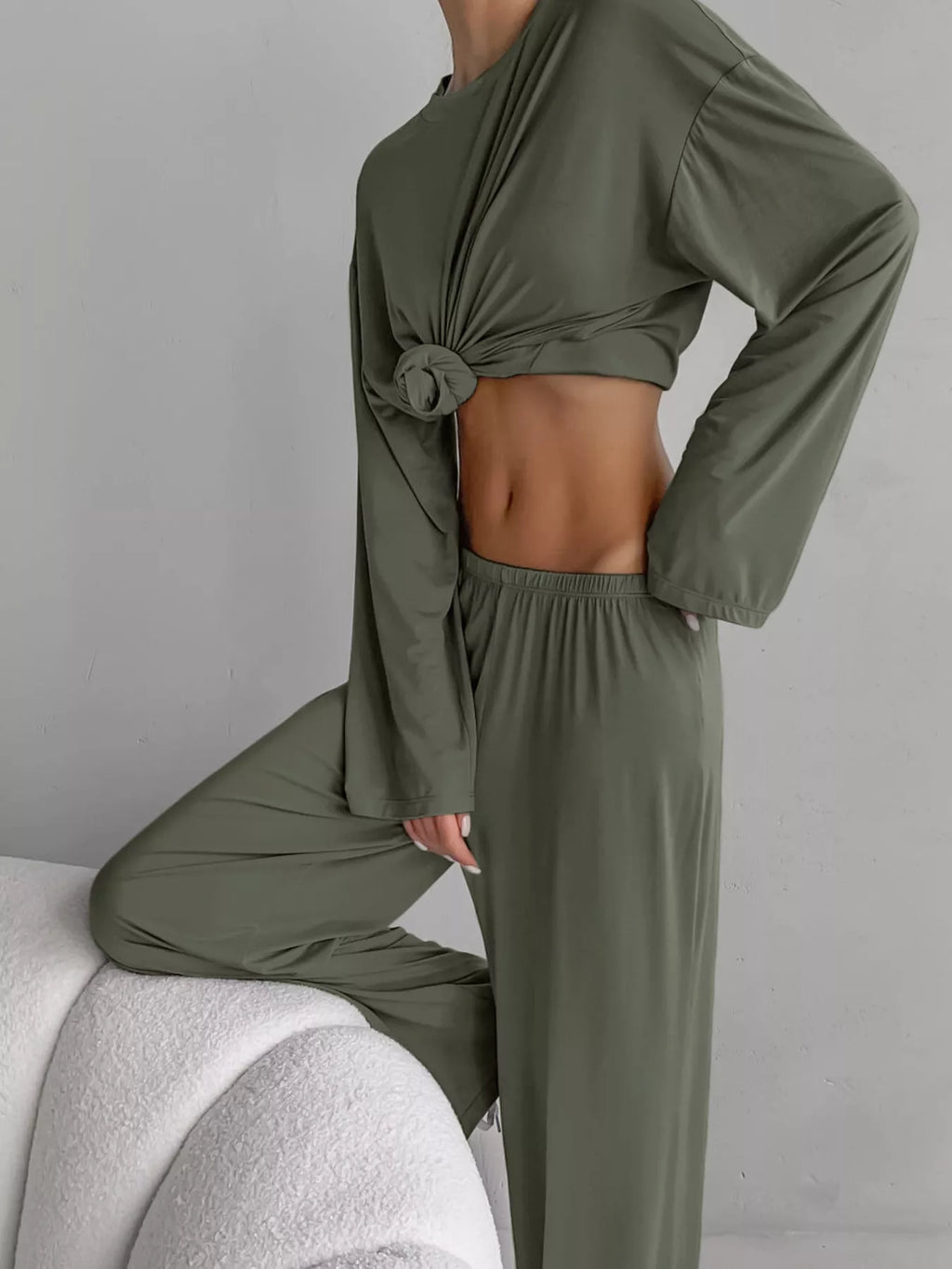 Solid Color Long Sleeve Top and Pants Set - Lilixa.store