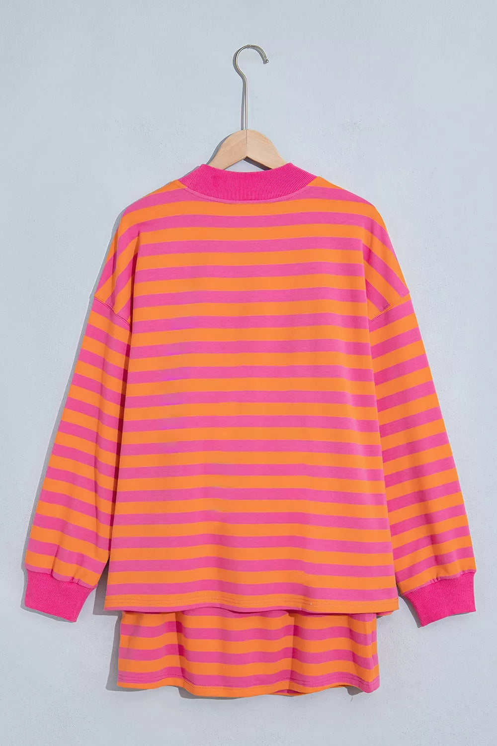 Stripe Color Block Patchwork Mock Neck Pullover Drawstring Mini Skort Set - Lilixa.store