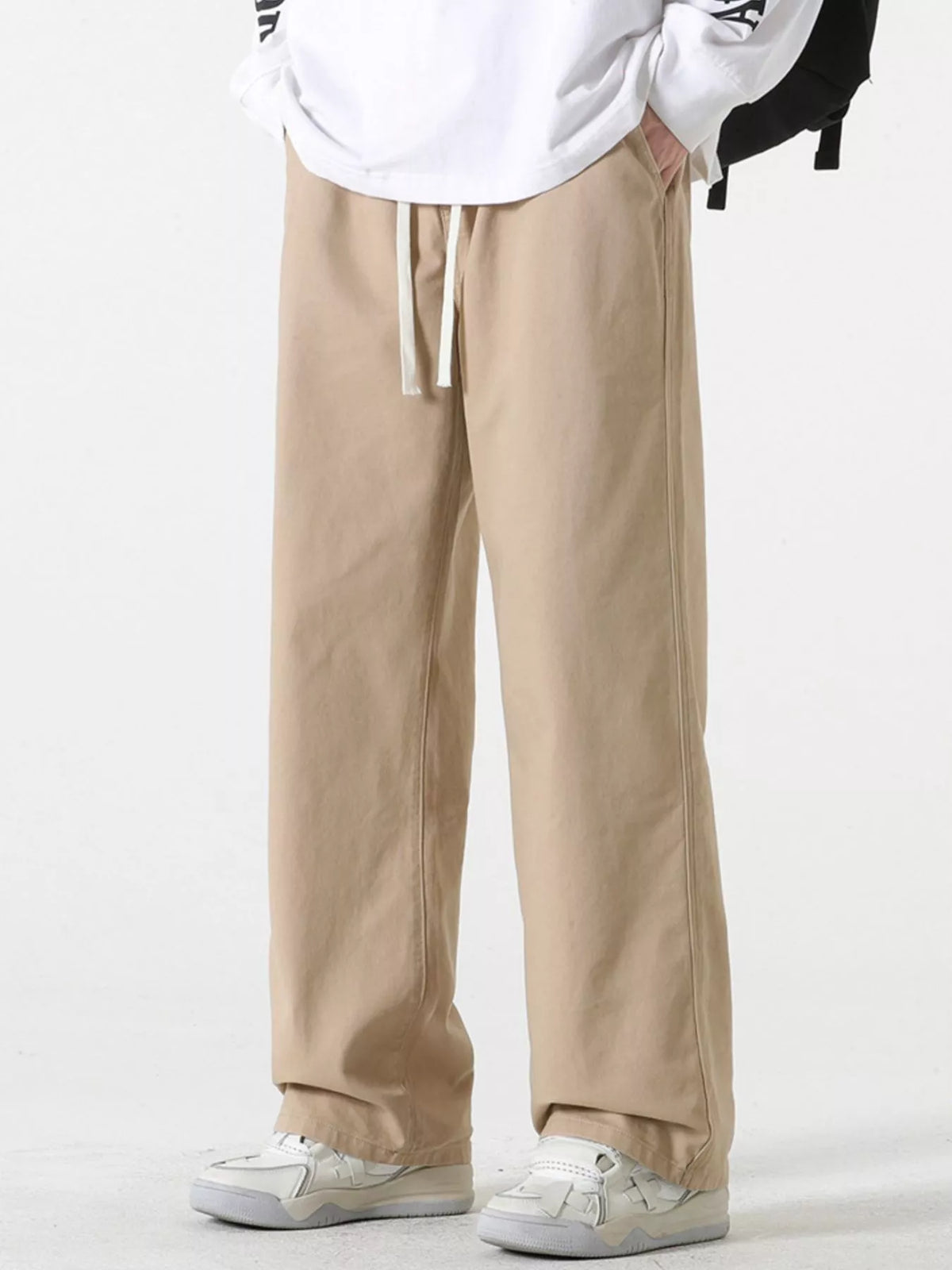 Men's Full Size Relaxed Fit Drawstring Pants Plus Size in Khaki