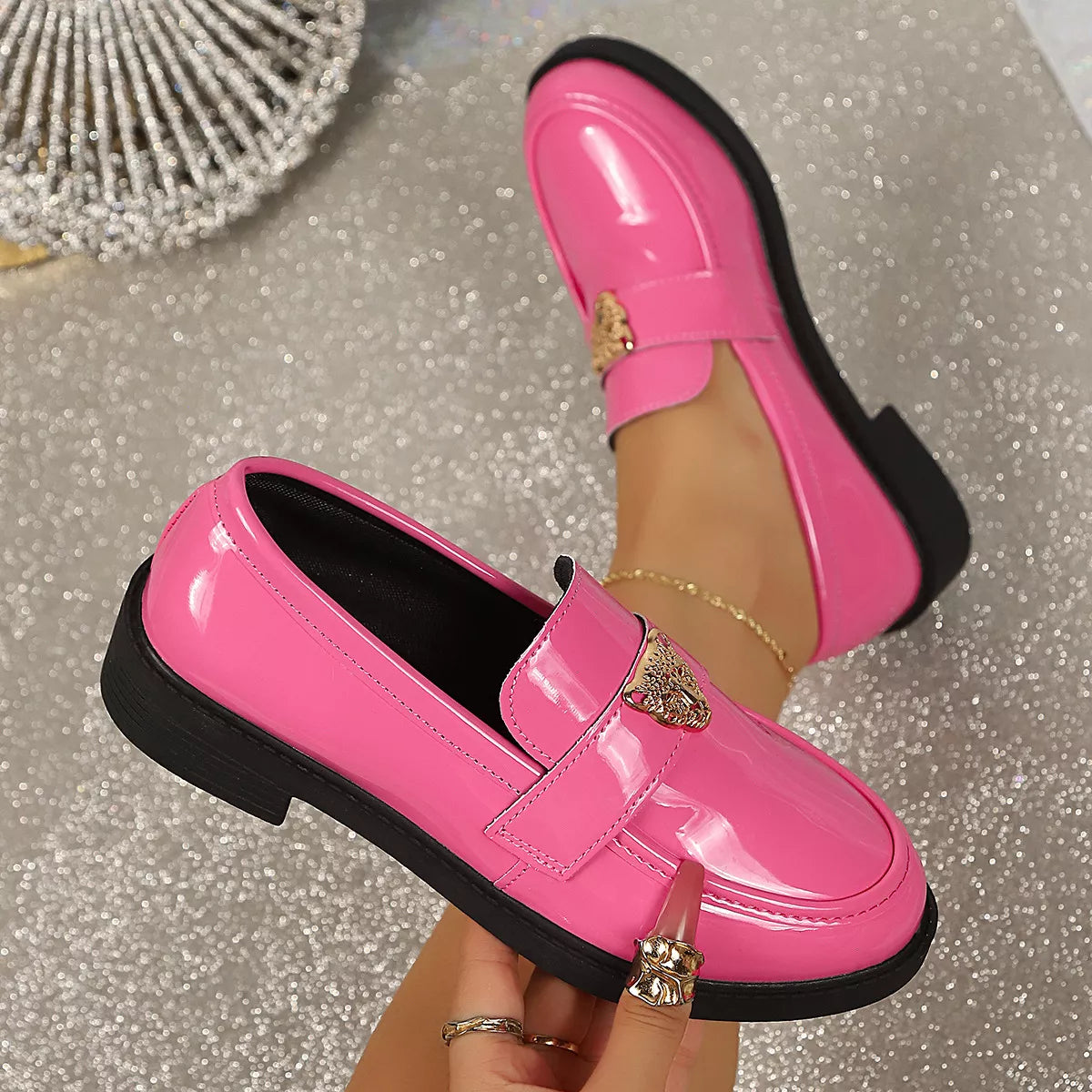 Round Toe Block Heel Loafers - Lilixa.store