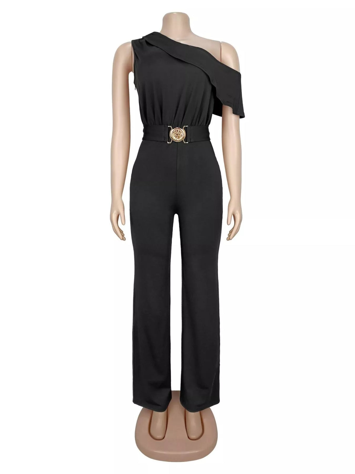 One-Shoulder Draped Wide Leg Jumpsuit