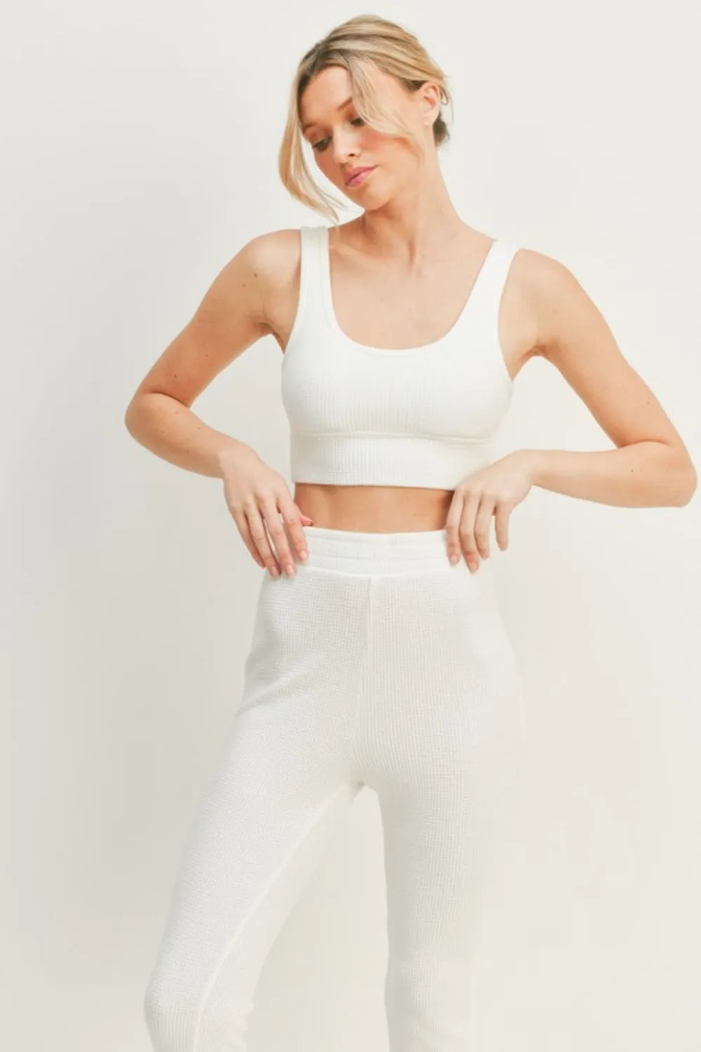 Kimberly C Waffle Tank and High Waist Flare Pants Set - Lilixa.store