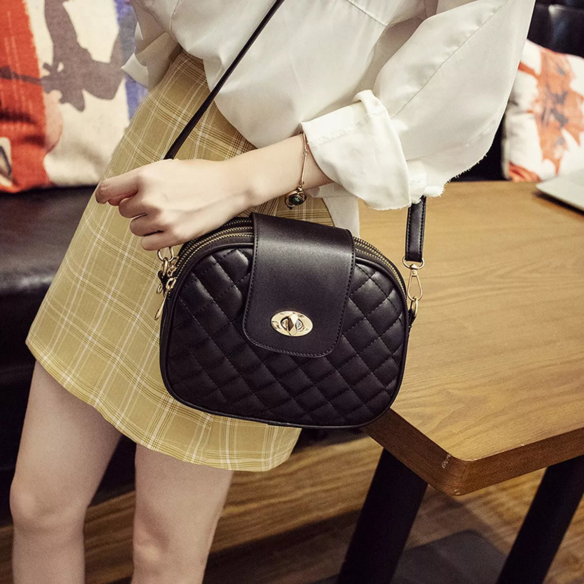 Quilted Turn-Lock Crossbody Bag