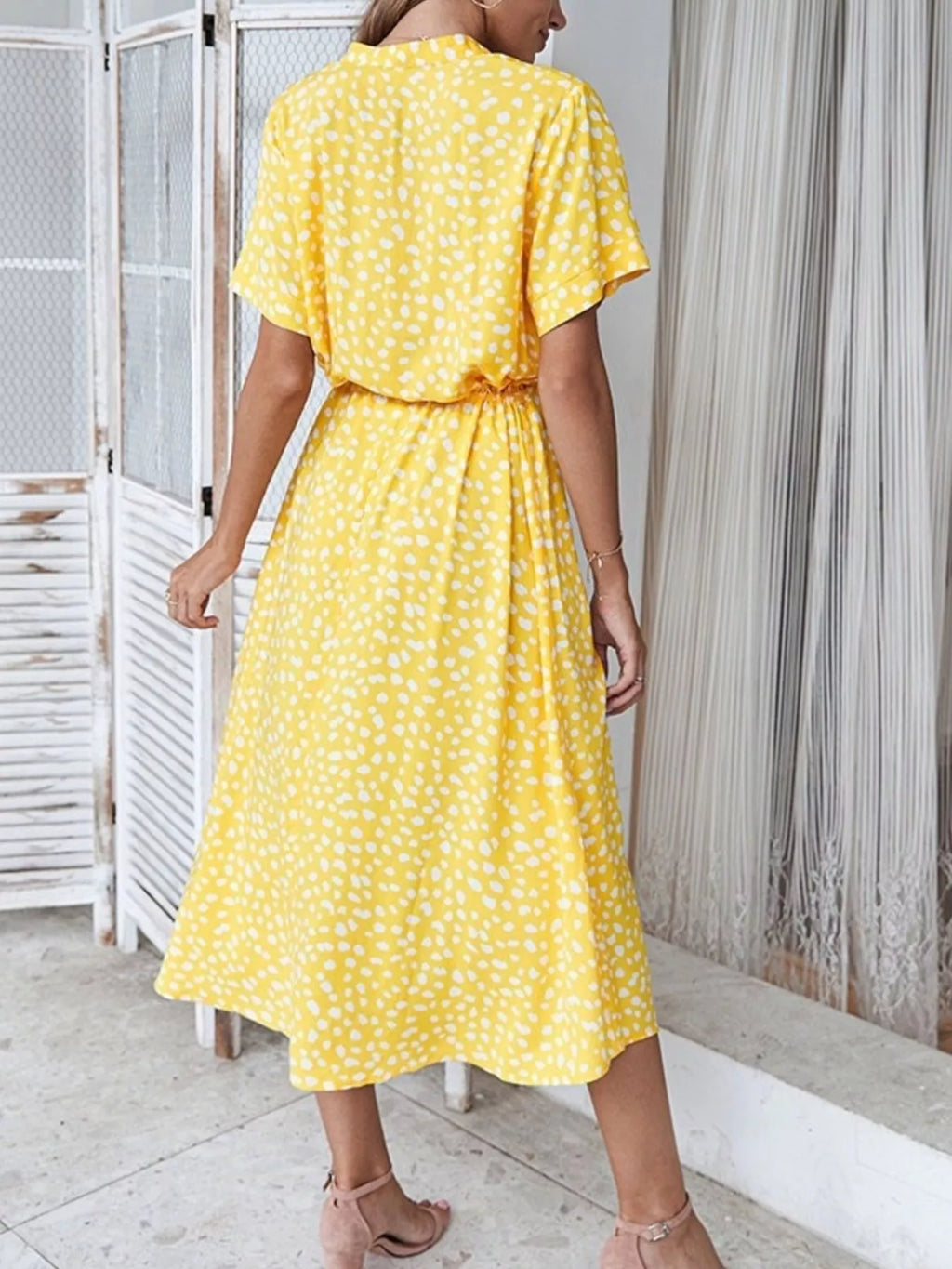 Animal Print Drawstring Waist Midi Dress - Lilixa.store