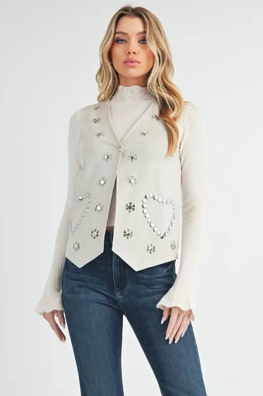 Aemi + Co Heart Rivet Detail Suede Vest Coat - Lilixa.store