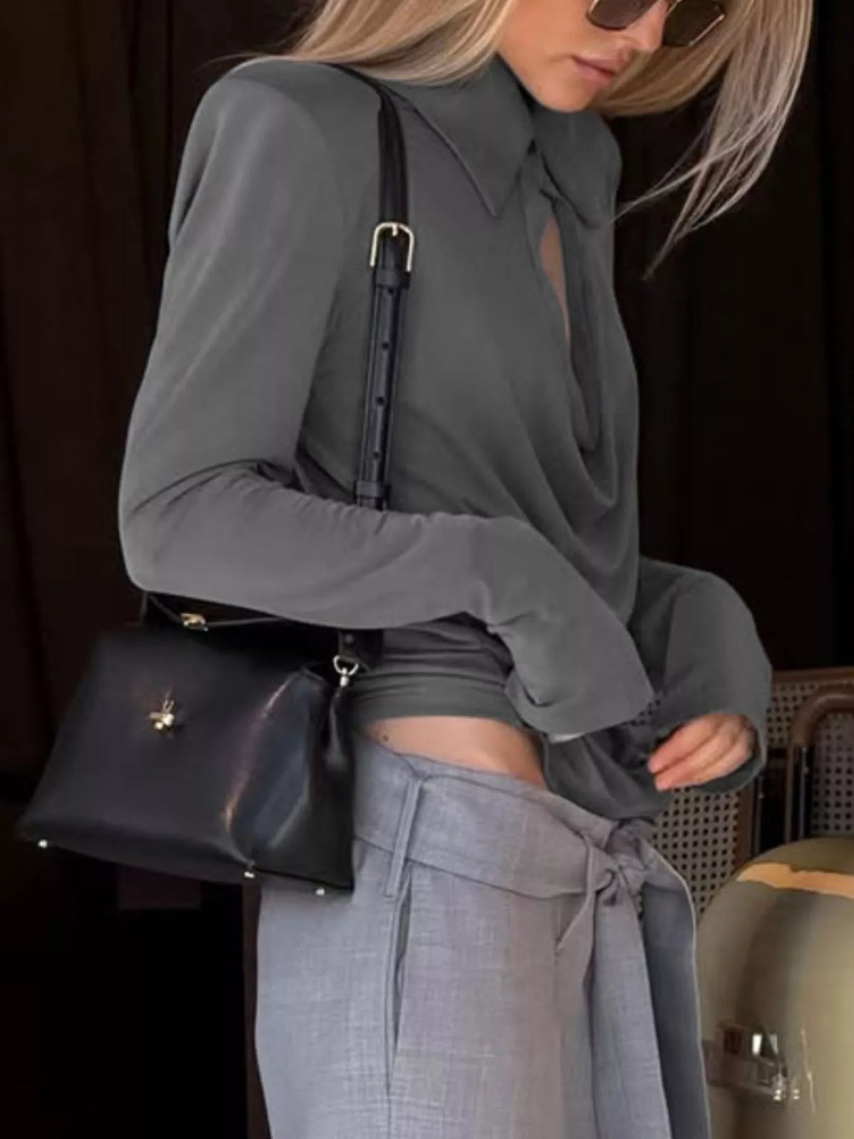 Long-Sleeve Slim-Fit T-Shirt with Cutout Detail