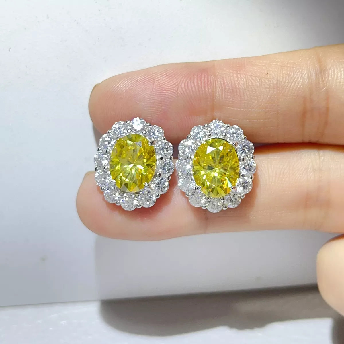 6 Carat Moissanite 925 Sterling Silver Stud Earrings in Yellow, view 5
