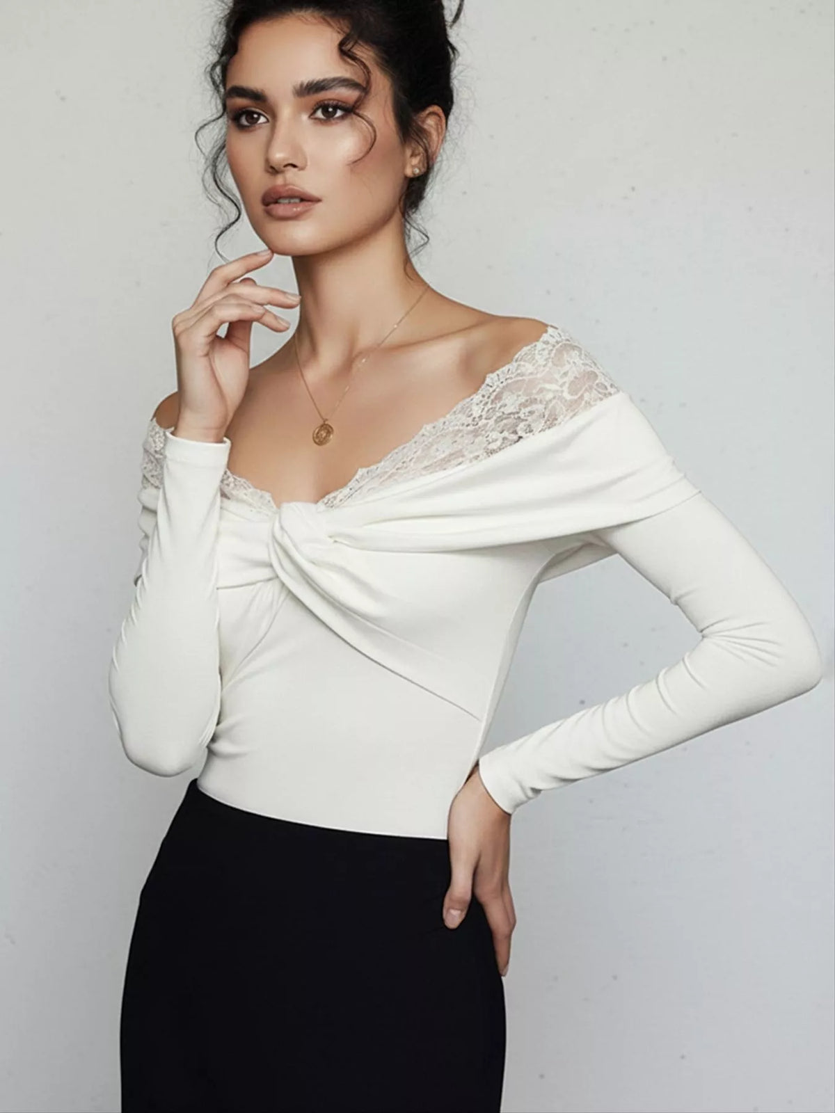 Lace Detail Off-Shoulder Long Sleeve Bodysuit - Lilixa.store