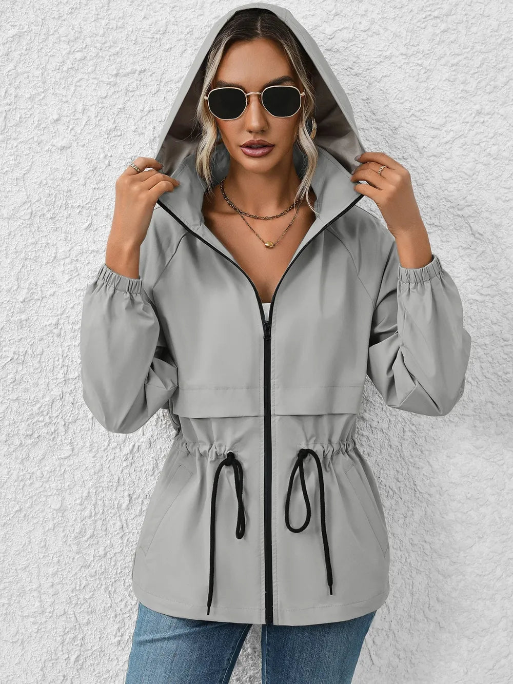 Ivy Lane Drawstring Zip Up Hooded Jacket, view 2