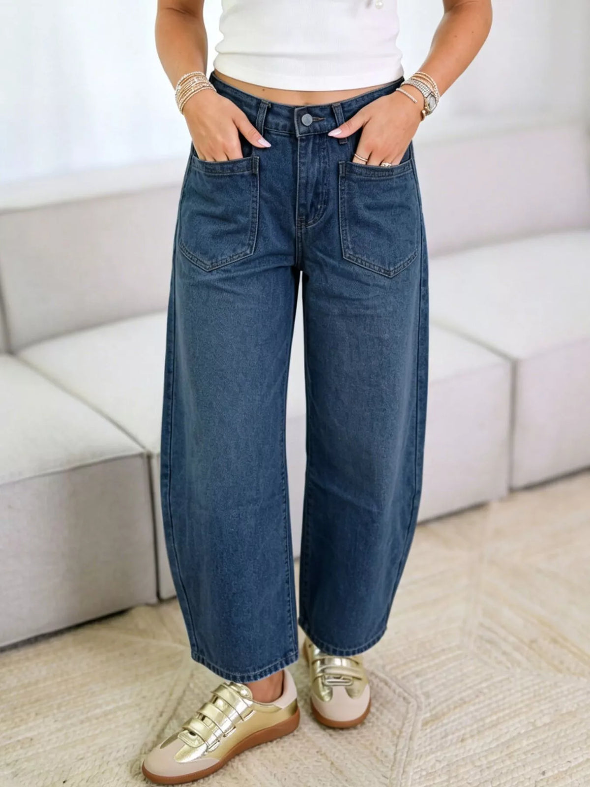 Wide-Leg Jeans with Front Patch Pockets - Lilixa.store