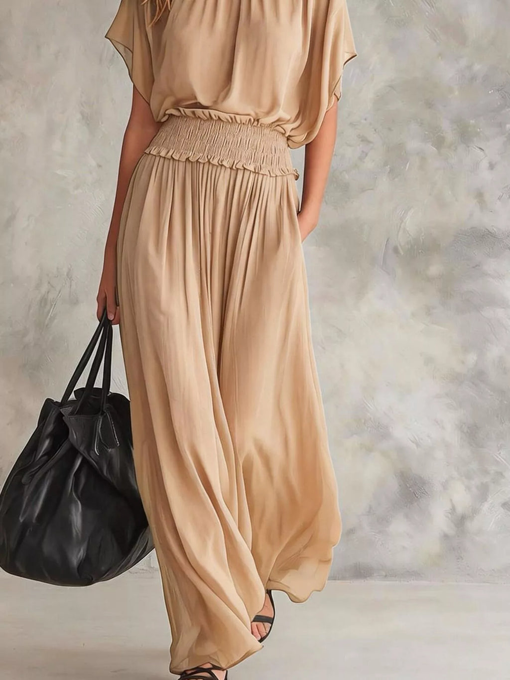 Chiffon Maxi Dress with Smocked Waist - Lilixa.store