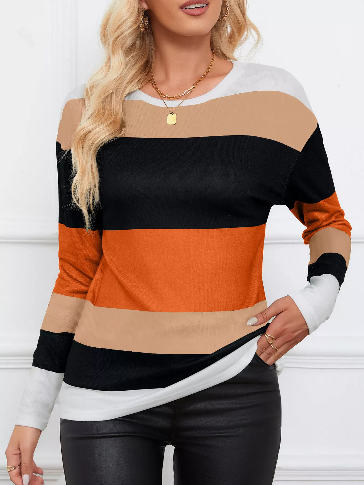 Leopard Color Block Striped Knit Top - Lilixa.store