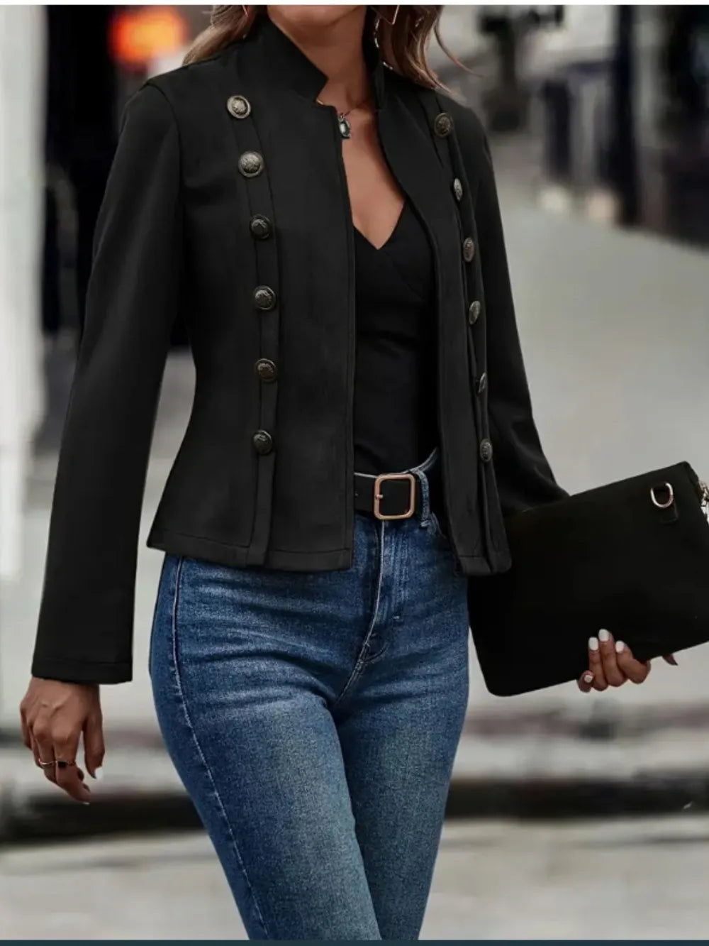 Decorative Button Open Front Long Sleeve Jacket, view 5